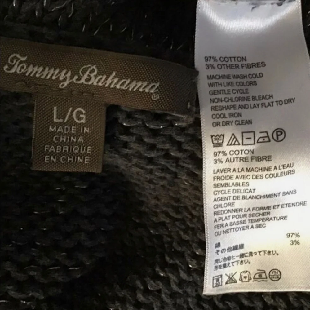 Tommy Bahama v-neck pullover sweater gray gold metallic large